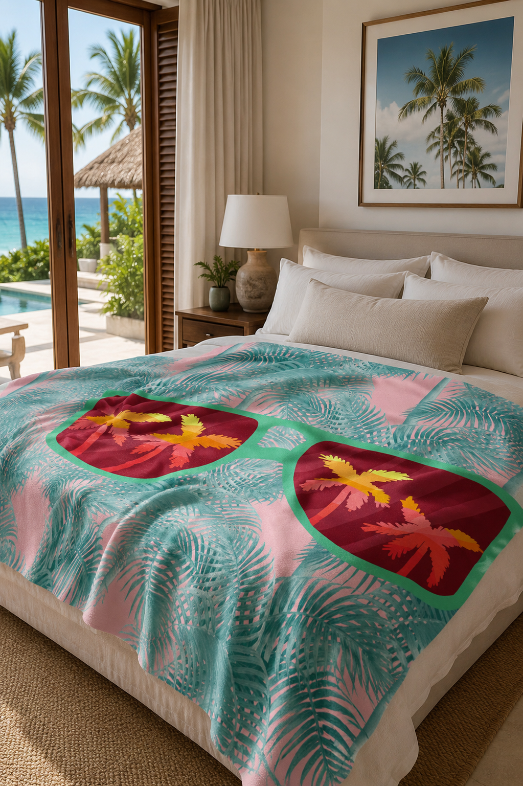 Arranged Image Sunglass Palm Velveteen Plush Blanket