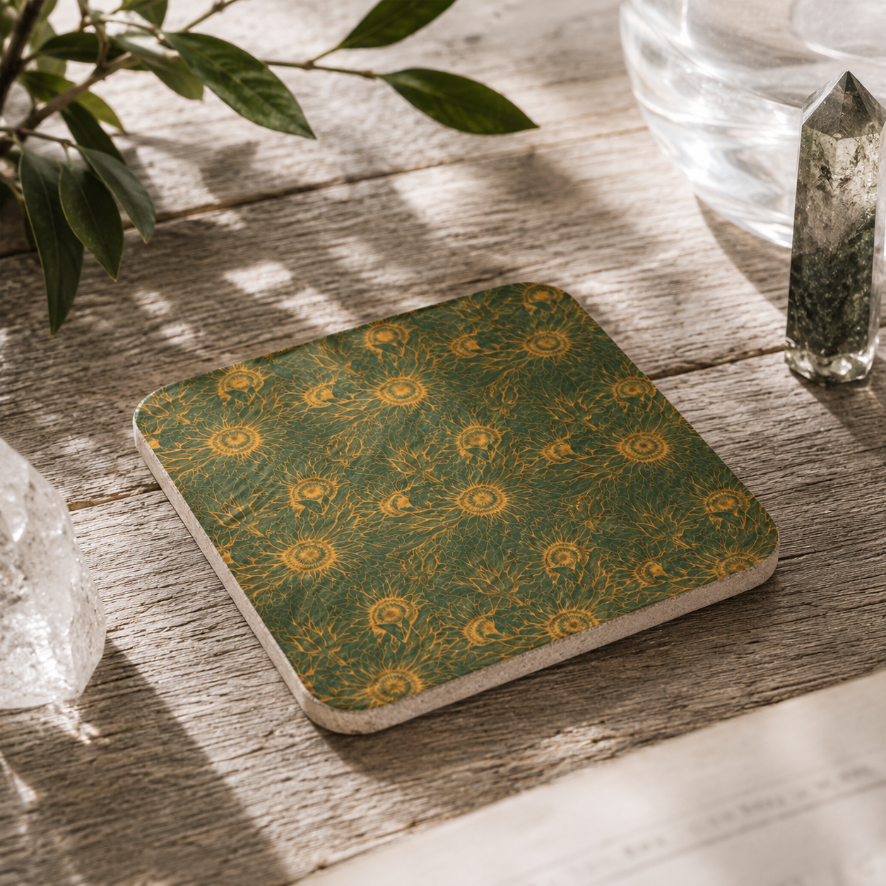 Face the Light Sunflower Pattern Cork Back Coaster